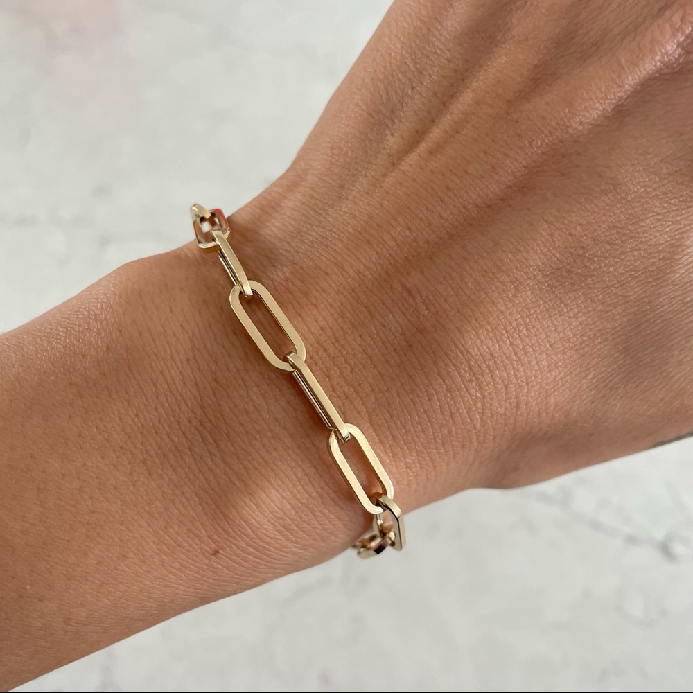 14k yellow gold paperclip chain link bracelet